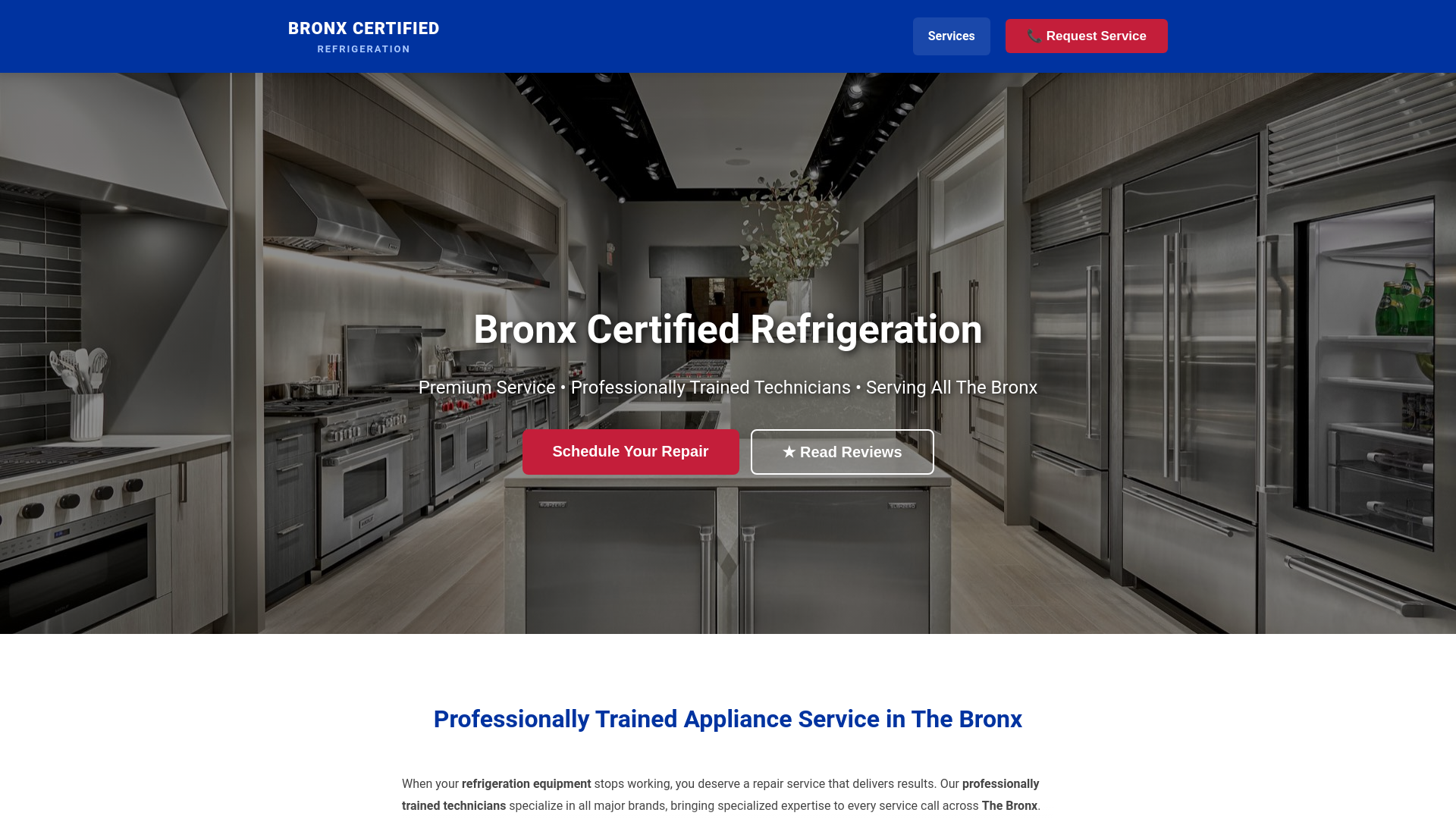 website screenshot of https://bronxrefrigeration.com/