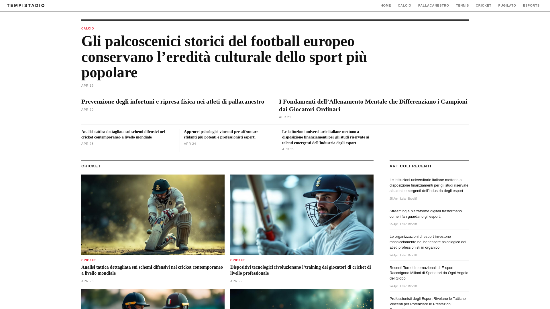 website screenshot of https://tempistadio.it/