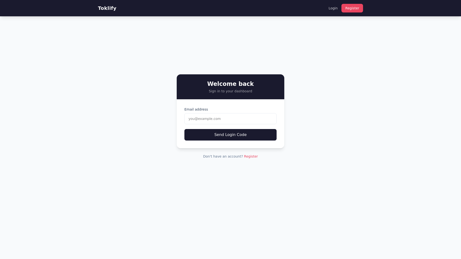 website screenshot of https://toklify-dashboard.pages.dev/