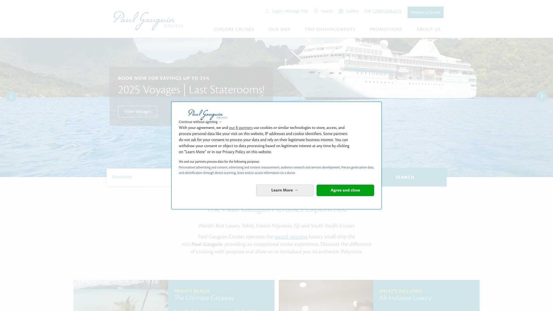 website screenshot of https://www.pgcruises.com/