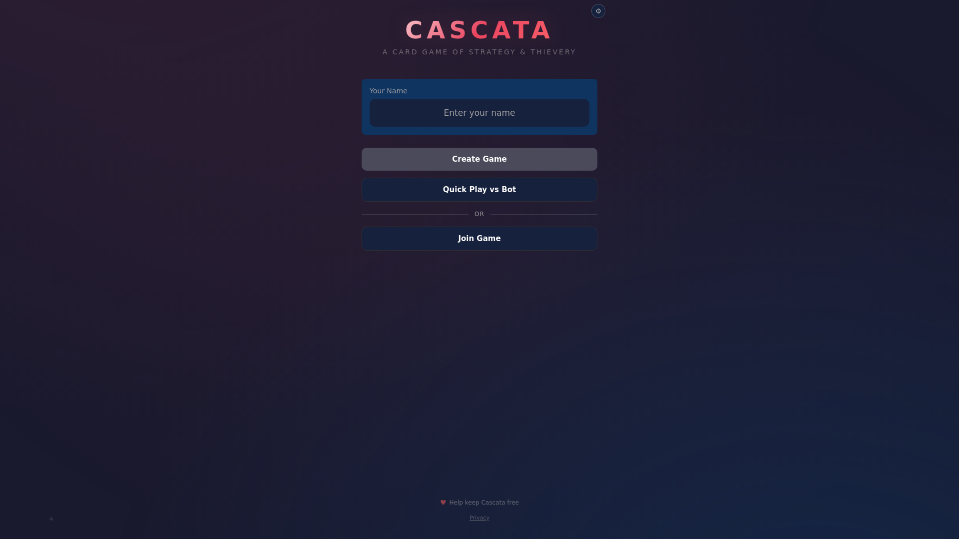 website screenshot of https://cascatagame.com/