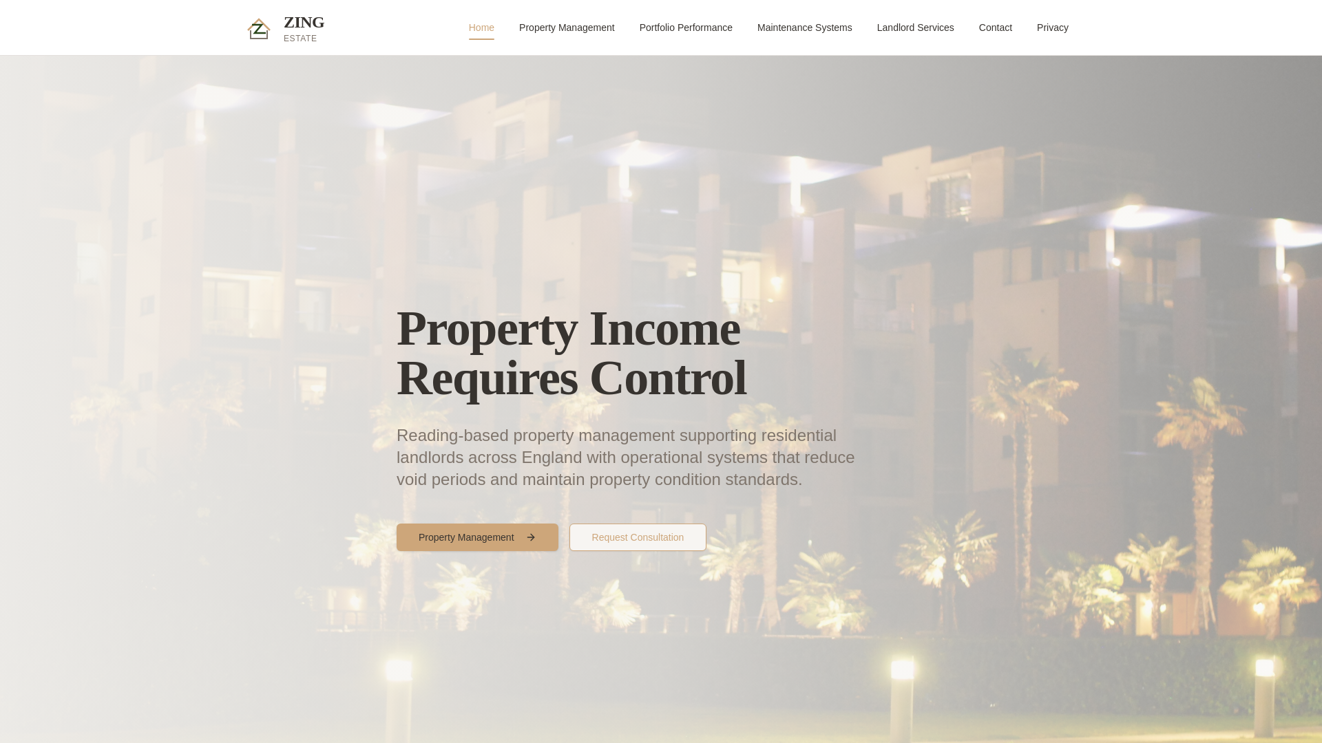 website screenshot of https://zingestate.co.uk/