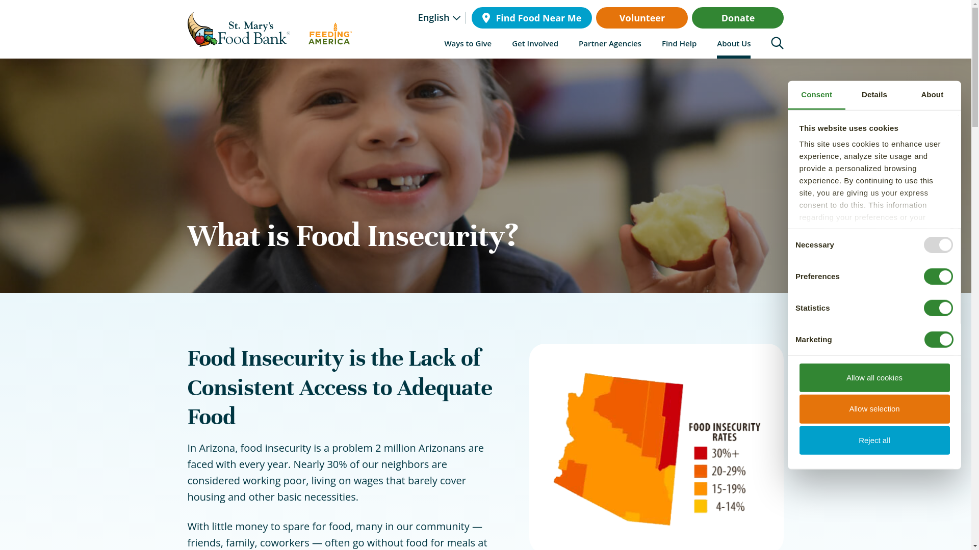 website screenshot of https://www.stmarysfoodbank.org/about-us/food-insecurity/