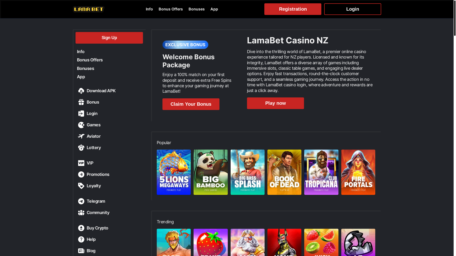 website screenshot of https://lamabetcasinonz.com/