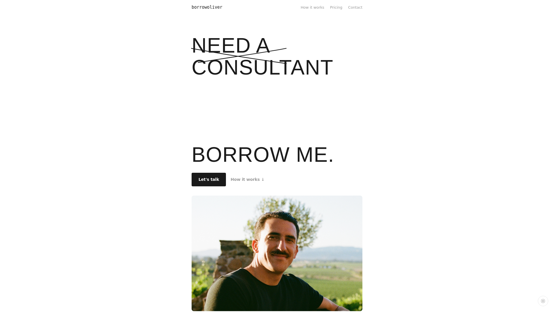 website screenshot of https://borrowoliver.com/