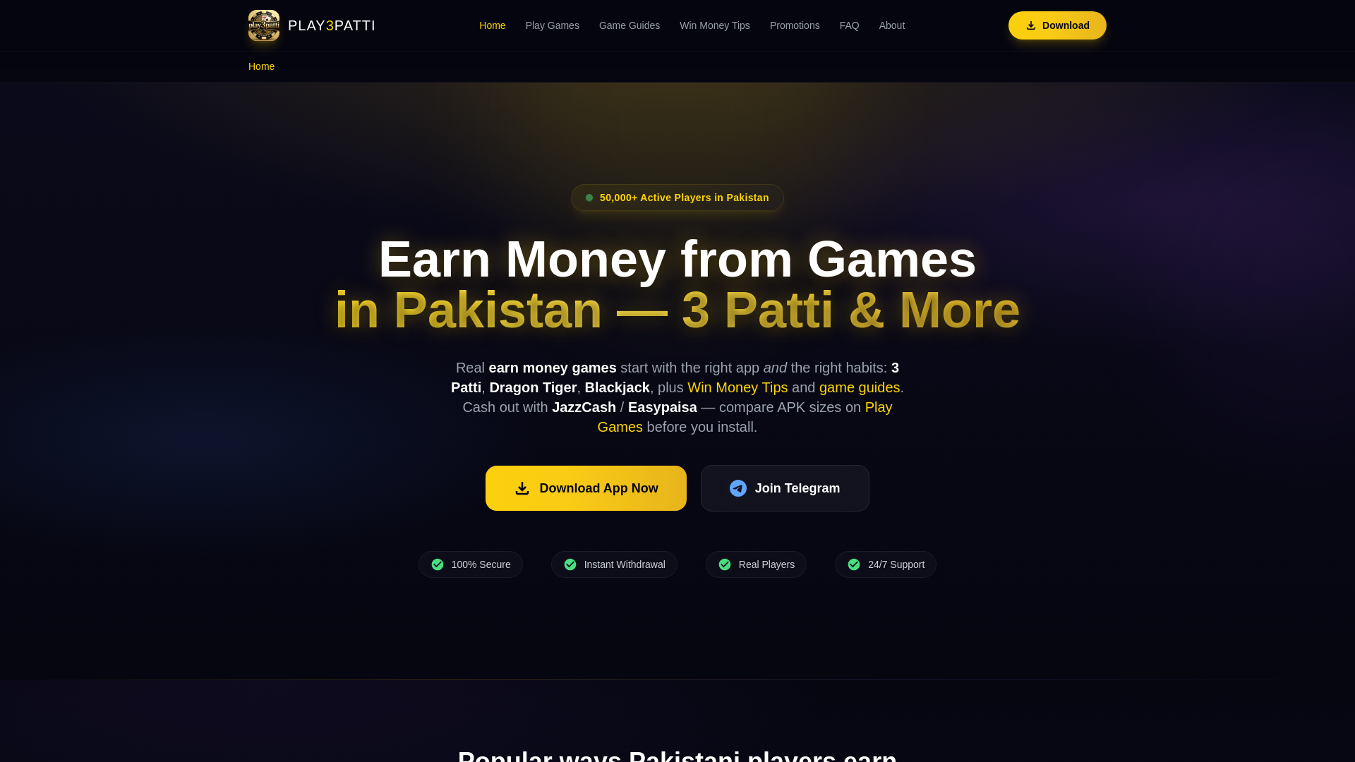 website screenshot of https://play3patti.pk