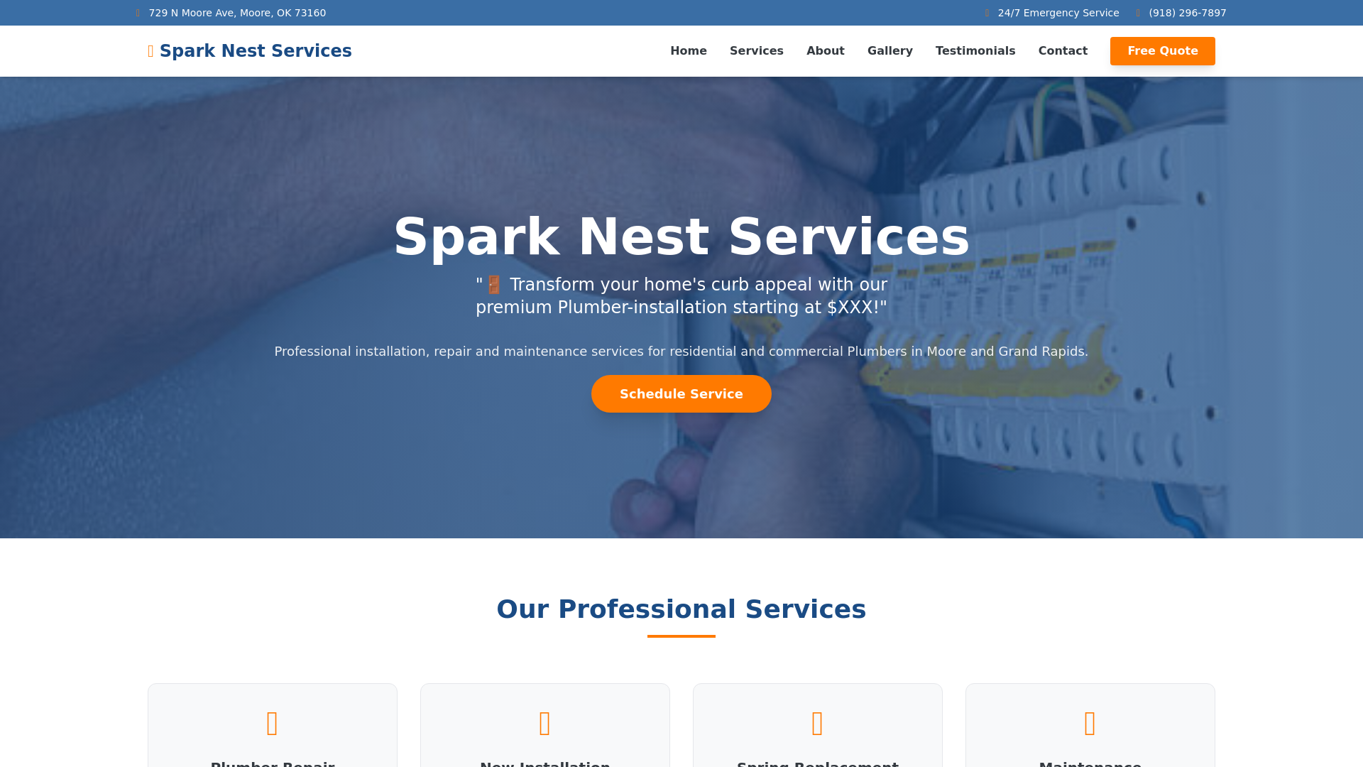 website screenshot of https://sparknestservices.com/