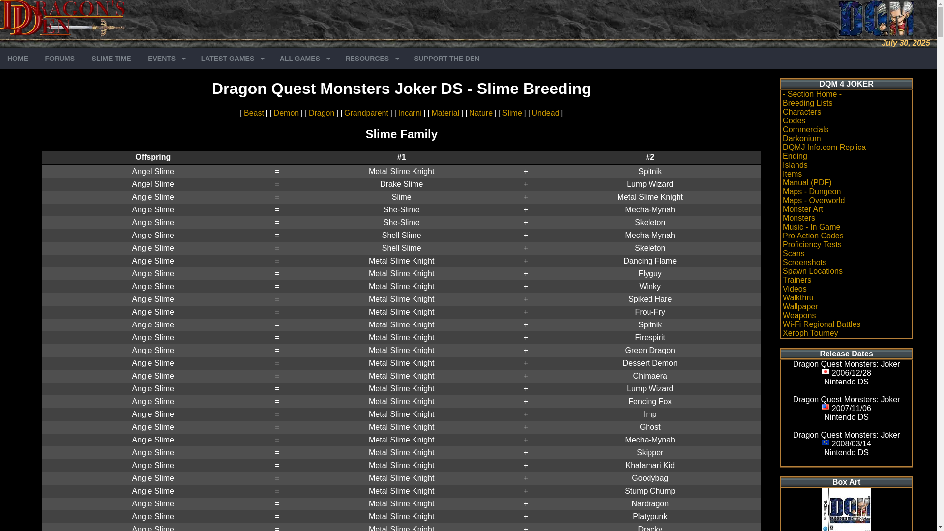 website screenshot of https://www.woodus.com/den/games/dqm4ds/breeding.php?fam=slime