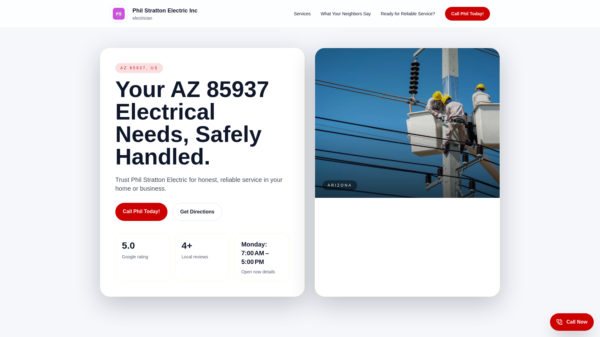 website screenshot of https://phil-stratton-electric-inc-lead-demo.pages.dev/