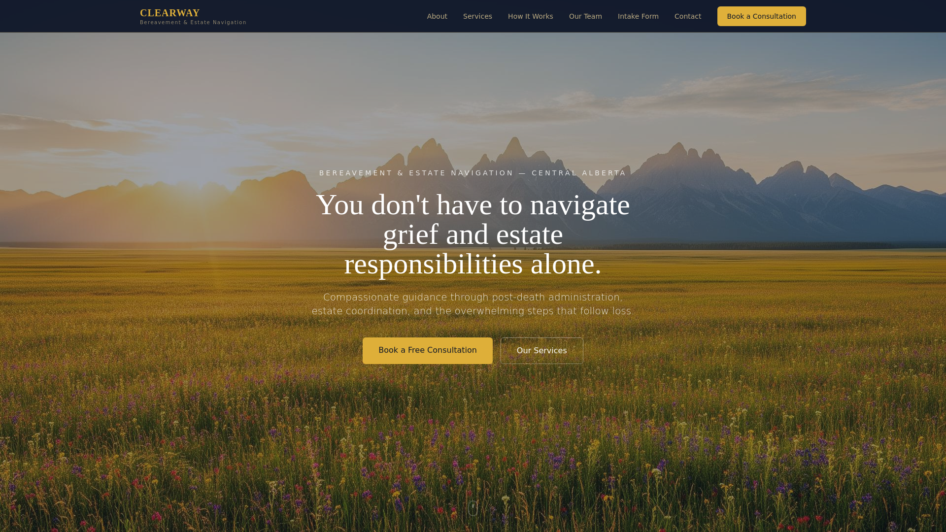 website screenshot of https://clearwaybereavement.com/