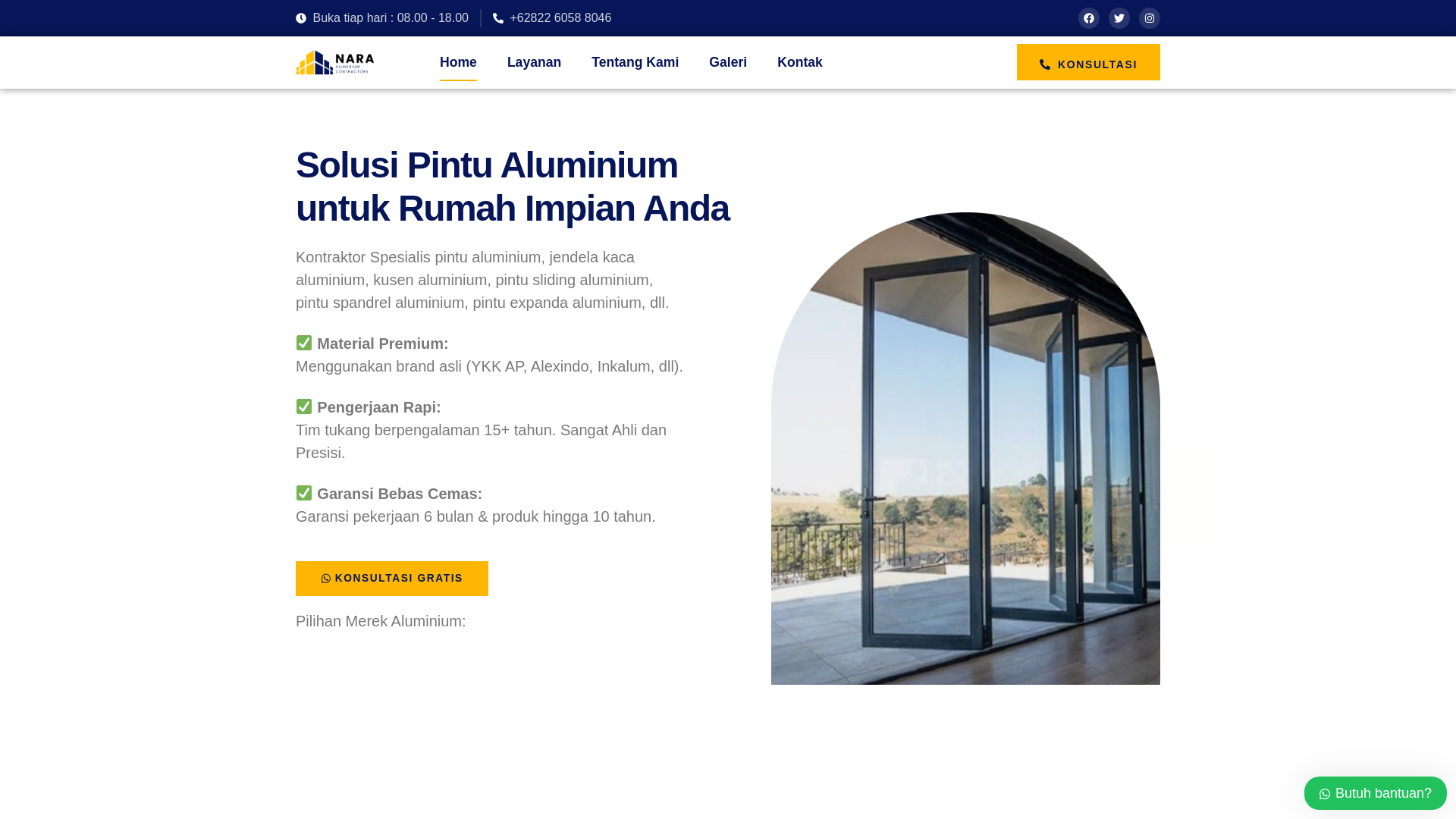 website screenshot of https://naraaluminium.com/