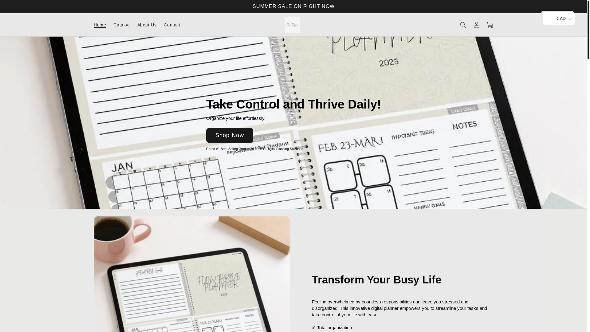 website screenshot of https://flowthriveplanners.com/