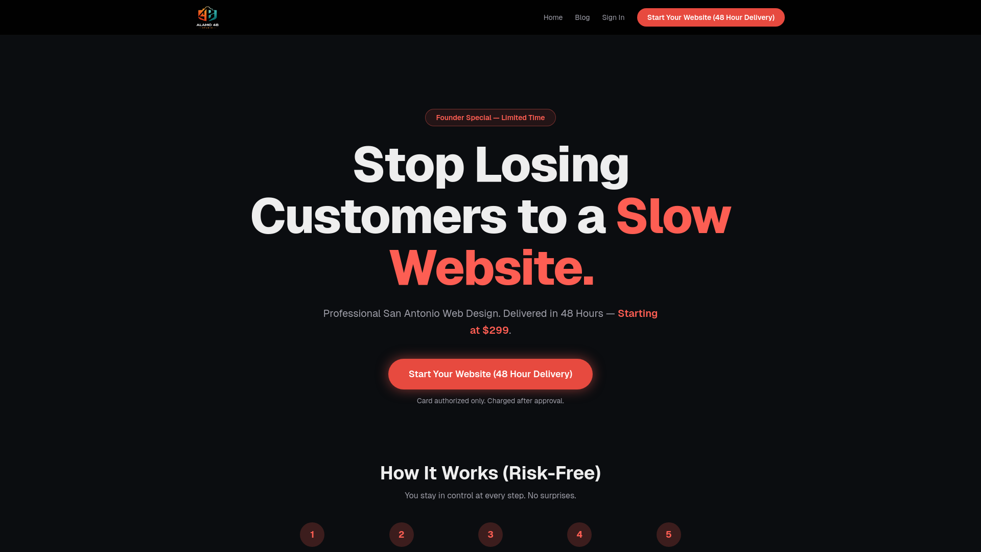 website screenshot of https://alamo48studio.com