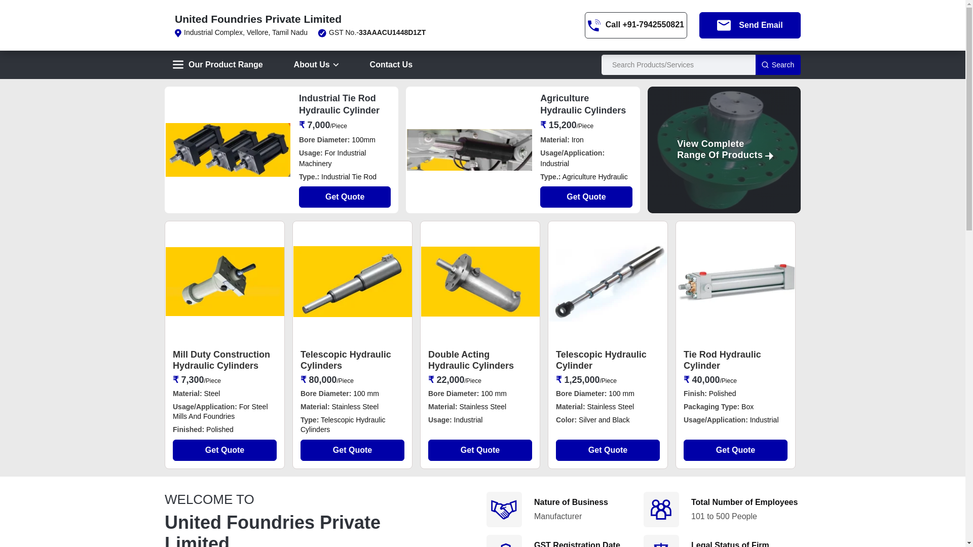 website screenshot of https://unitedhydraulicsdivision.in/