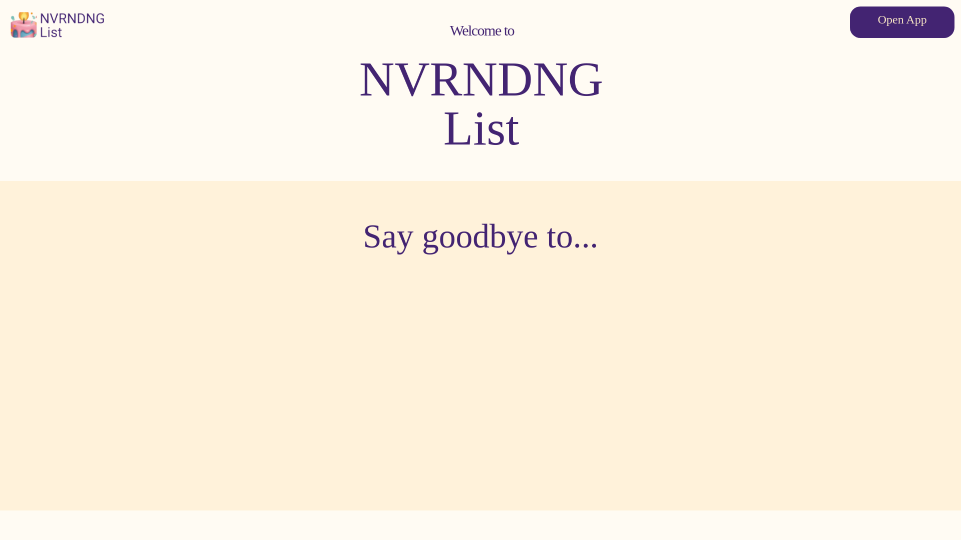 website screenshot of https://nvrndnglist.com/