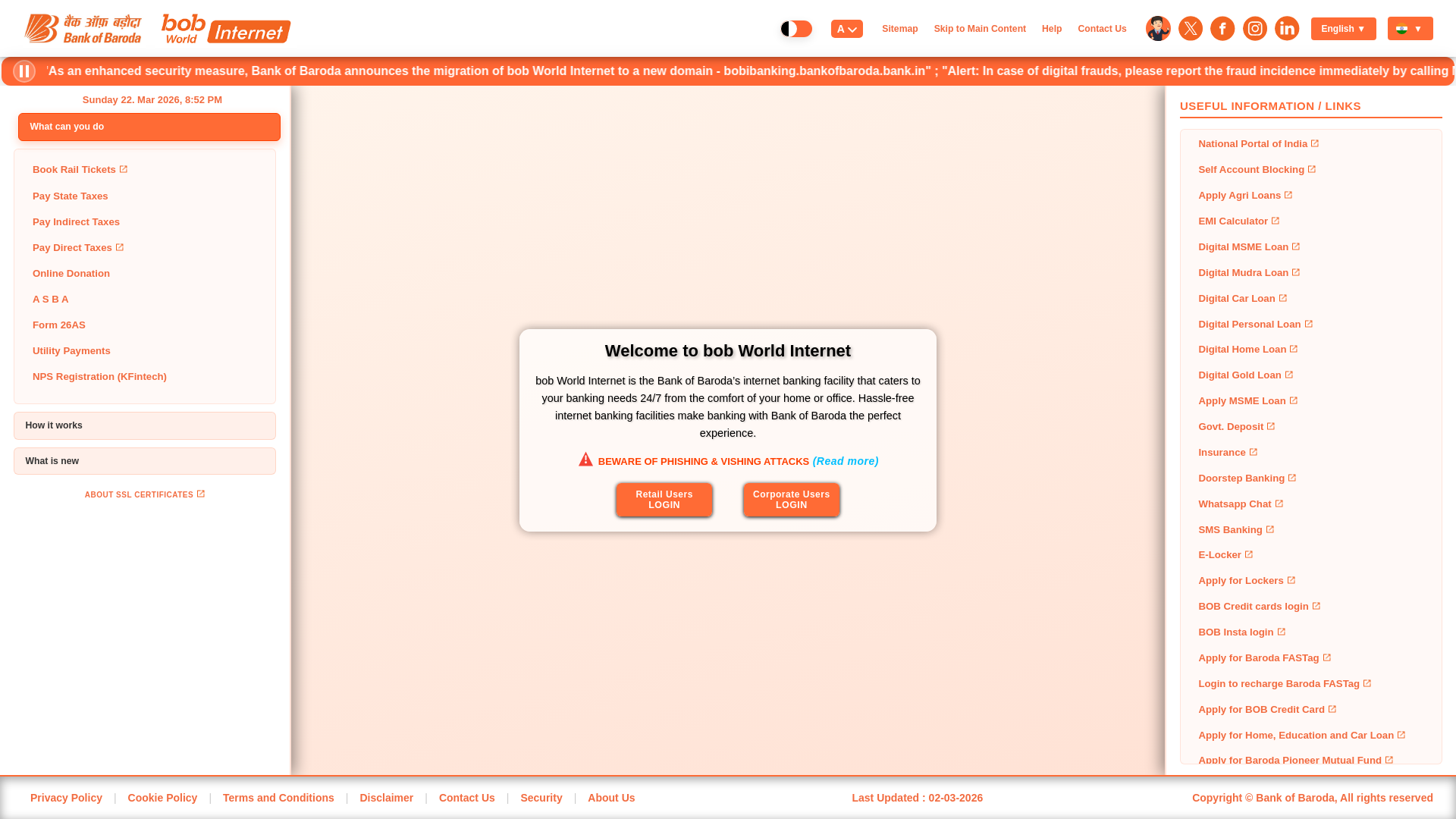 website screenshot of https://bobibanking.bankofbaroda.bank.in