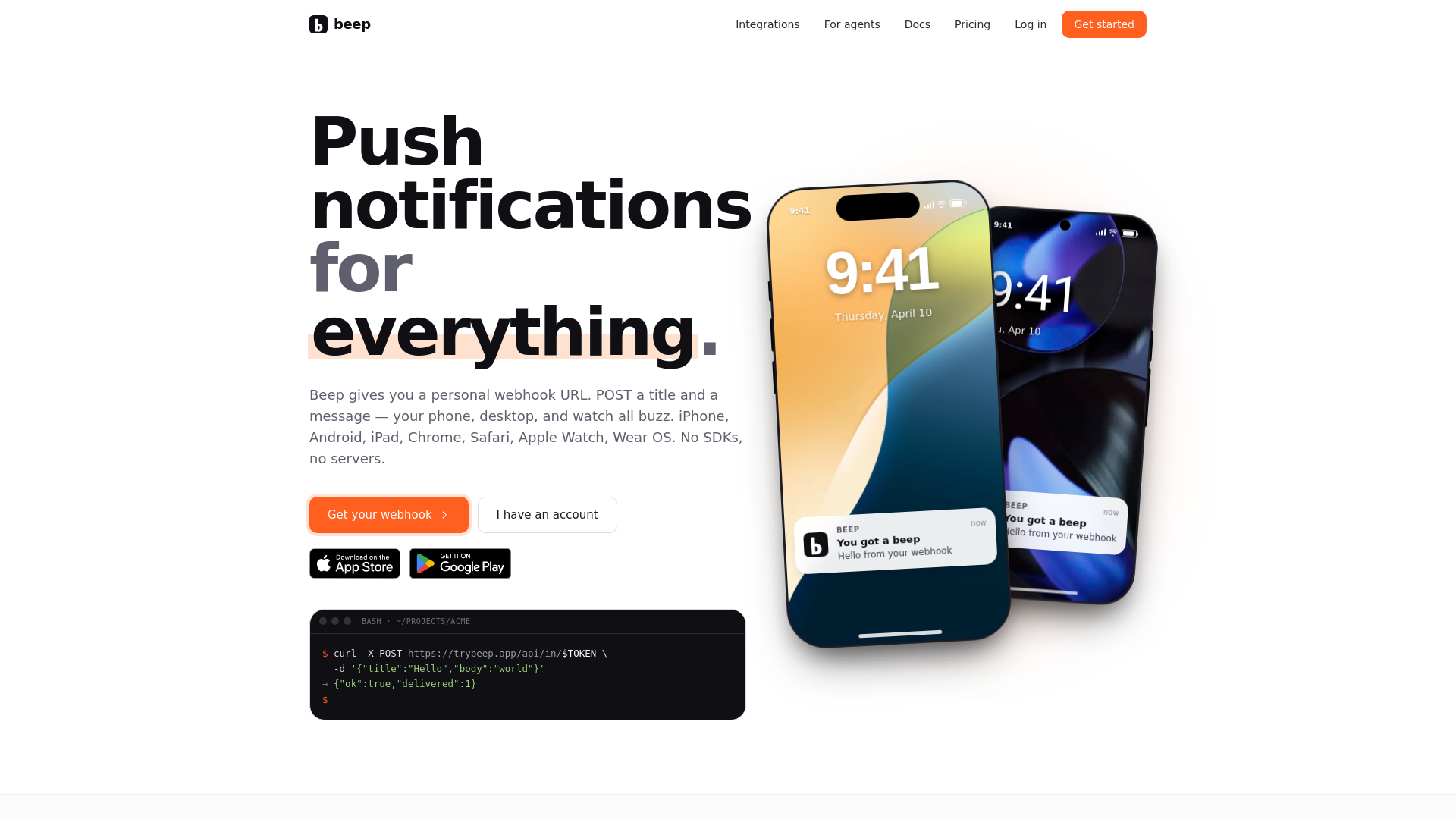 website screenshot of https://trybeep.app/
