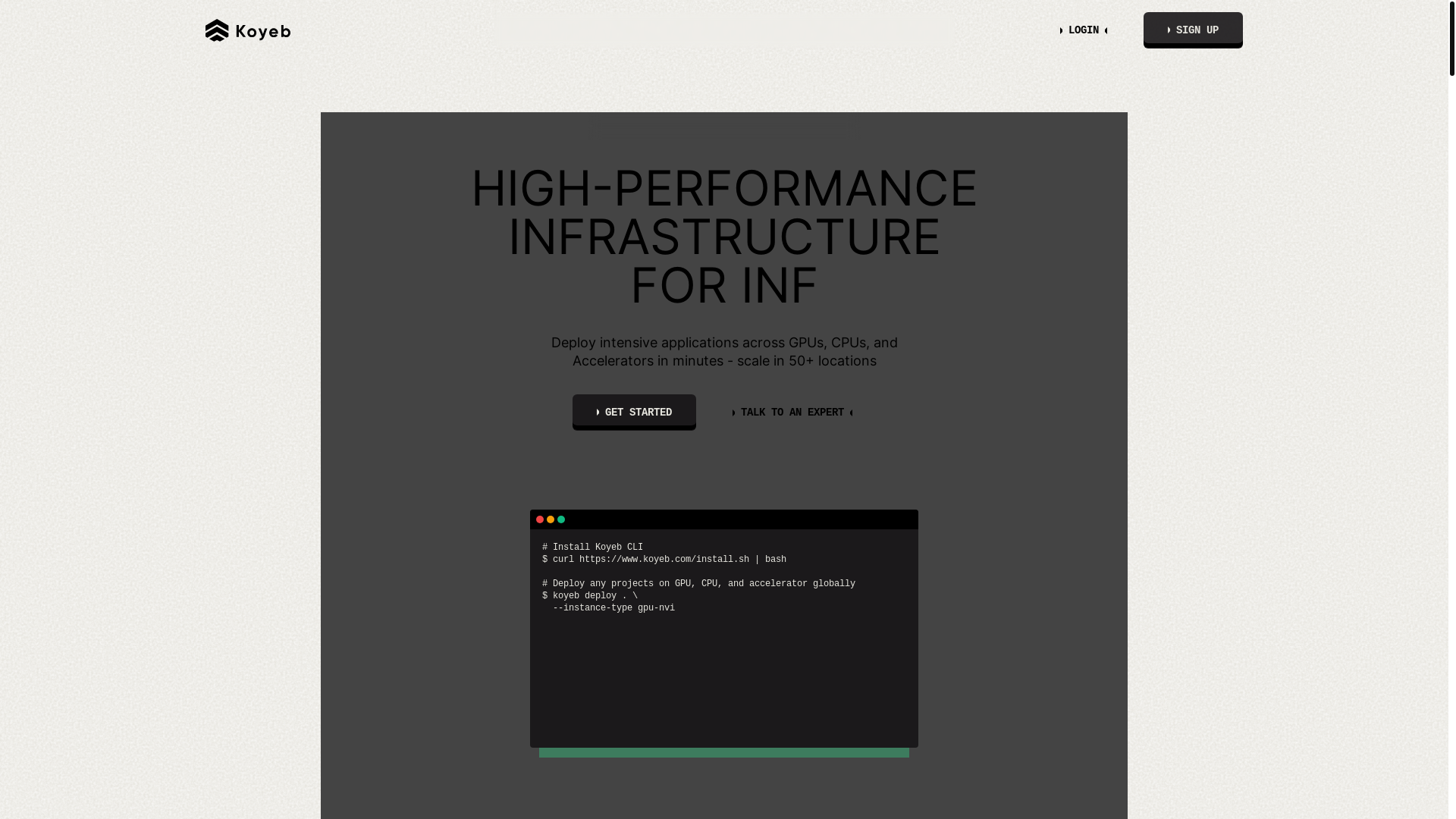 website screenshot of https://koyeb.com