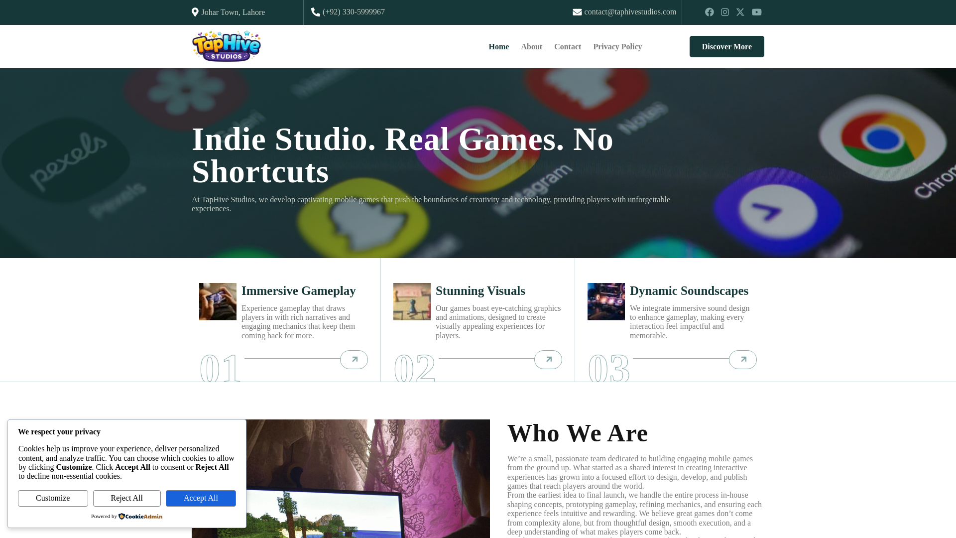 website screenshot of https://taphivestudios.com/