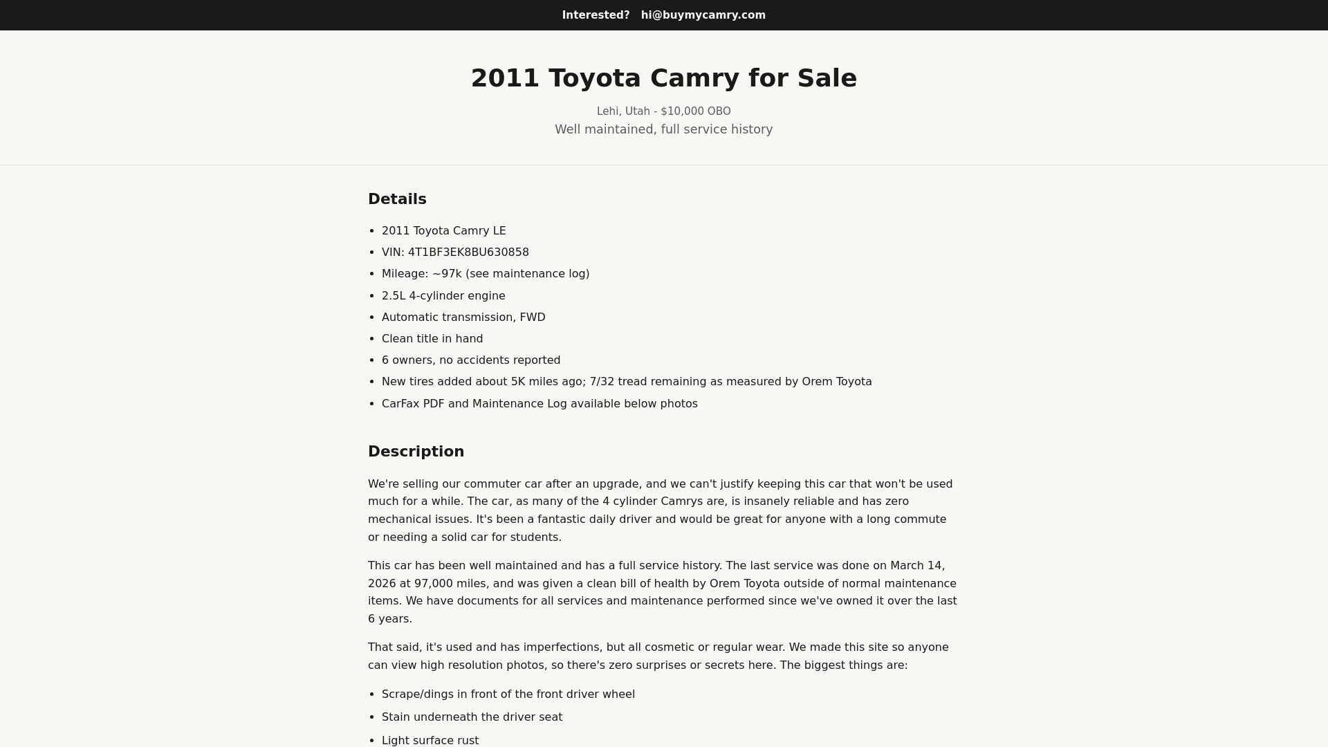website screenshot of https://buymycamry.com/