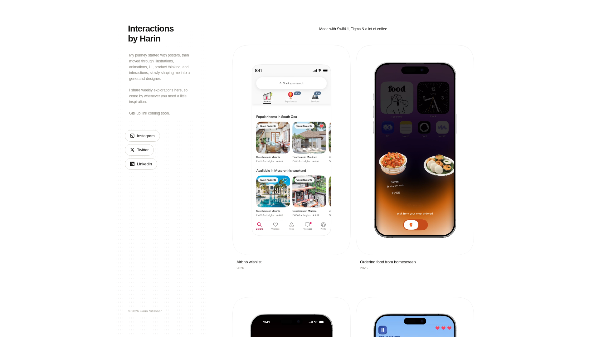 website screenshot of https://harin.design/