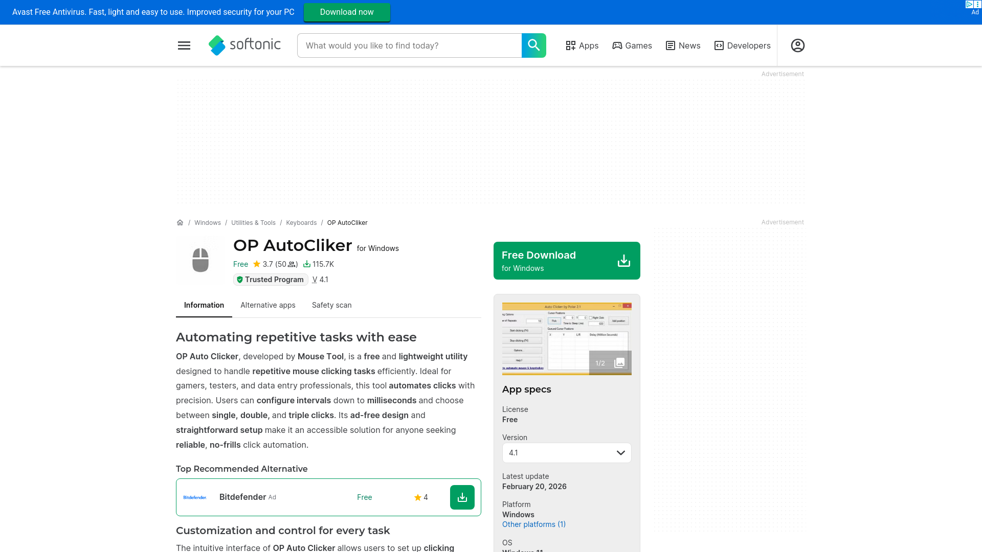 website screenshot of https://www.bing.com/ck/a?!&&p=81a7a3b6d3e23a38587fafdfa16995c97f1b4329fde26c1b52443b94db5be91aJmltdHM9MTc3NjI5NzYwMA&ptn=3&ver=2&hsh=4&fclid=11d9425c-61c8-6c50-3419-5553608d6def&psq=auto+clicker&u=a1aHR0cHM6Ly9vcC1hdXRvY2xpa2VyLmVuLnNvZnRvbmljLmNvbS8