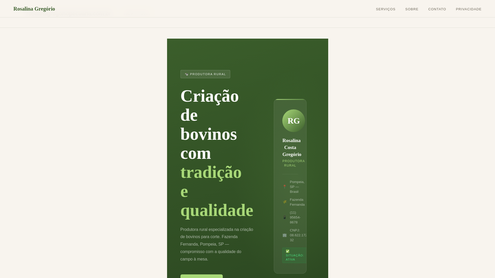 website screenshot of https://rosalinagregoriopecuaria.com.br/