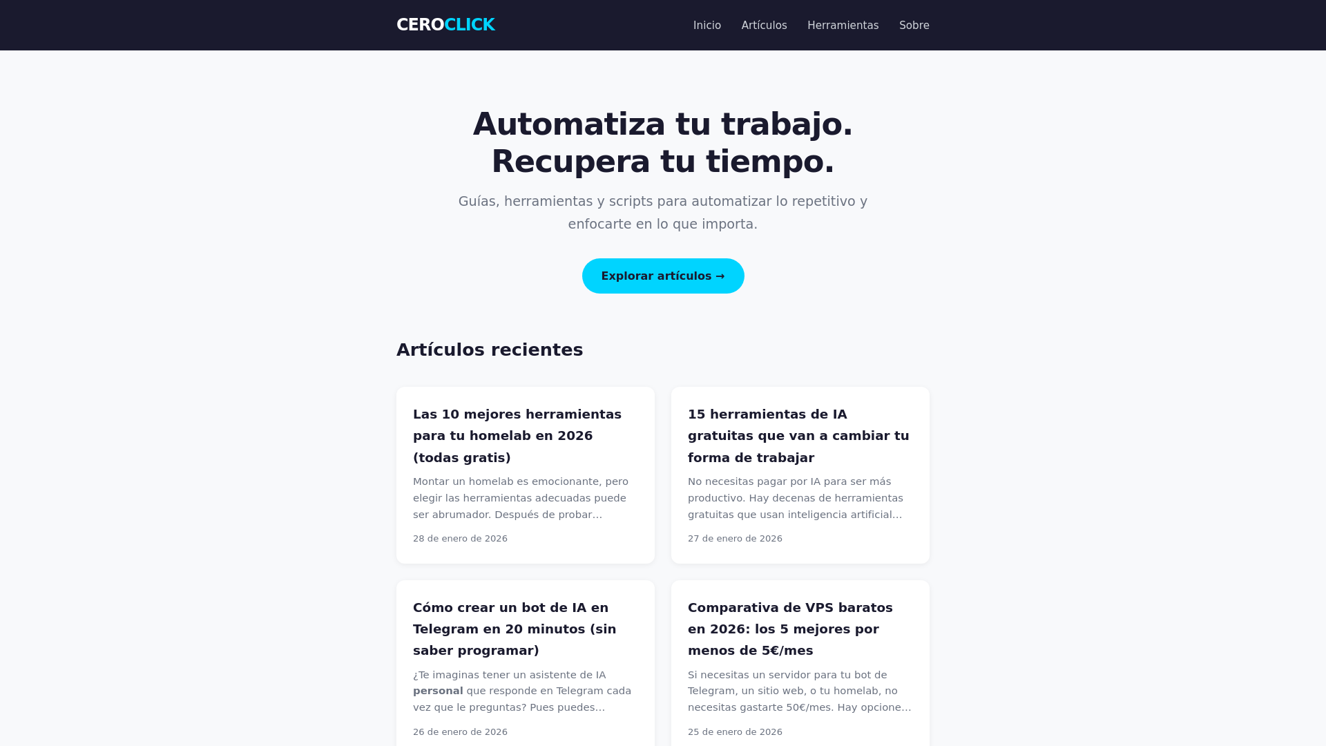 website screenshot of https://ceroclick.es/