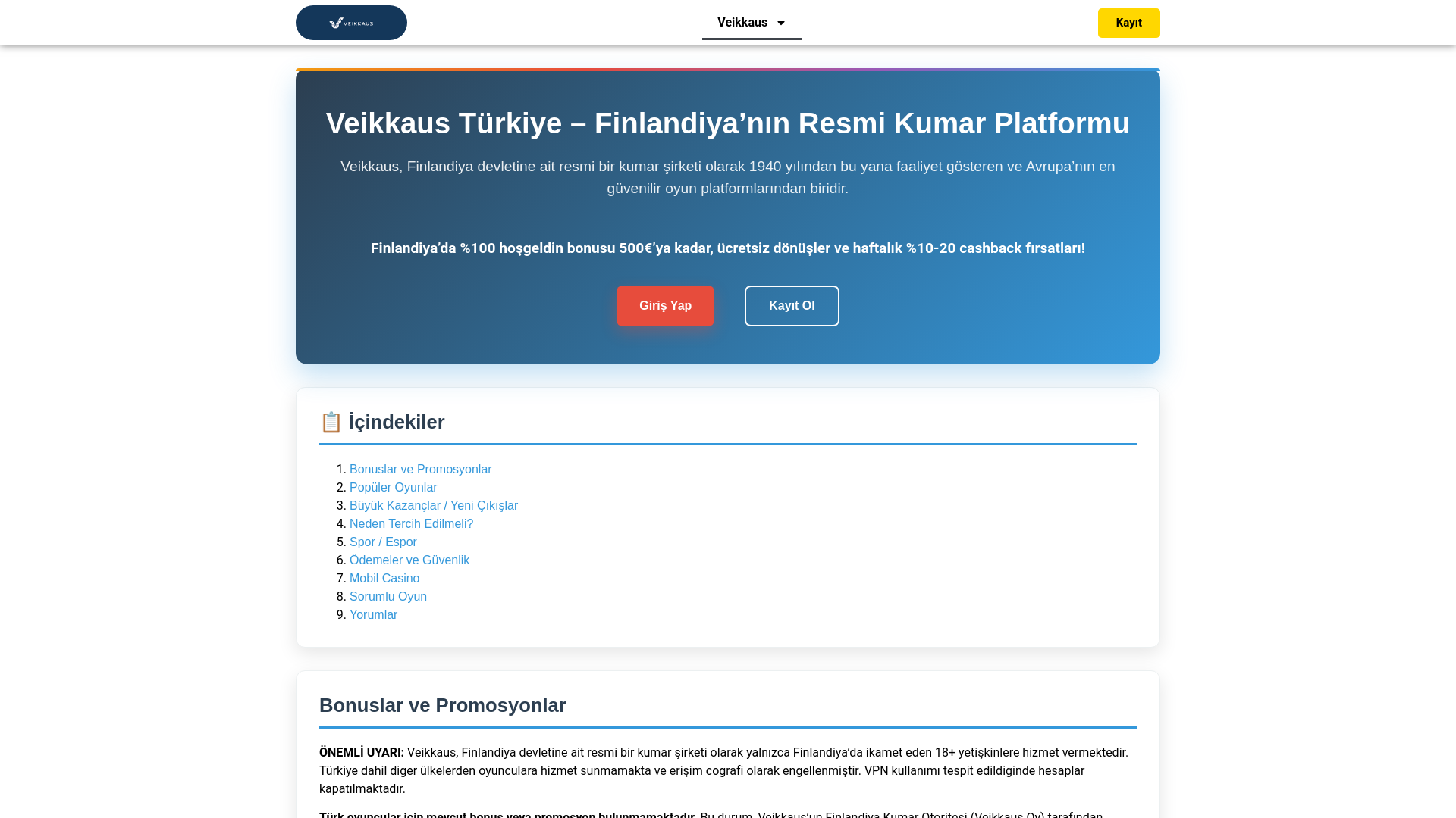 website screenshot of https://veikkaustu.com/