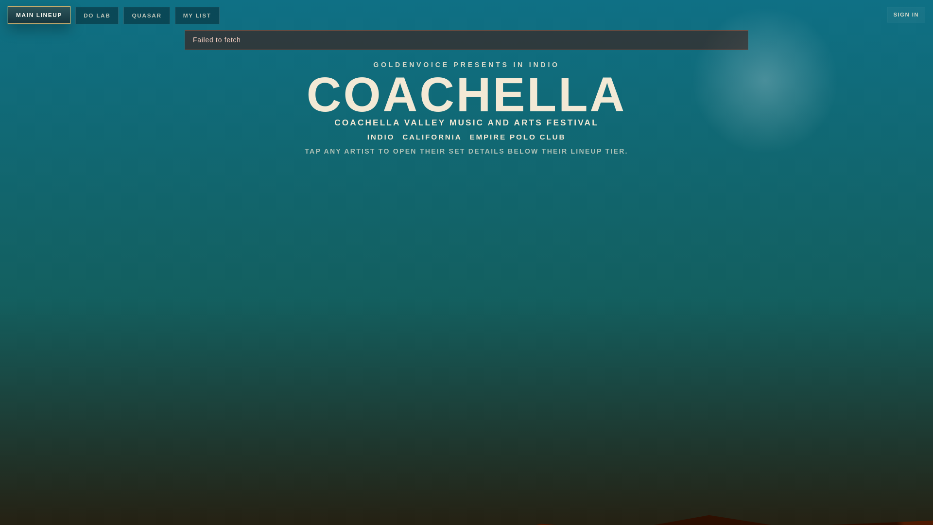 website screenshot of https://mycoachellalineup.com/