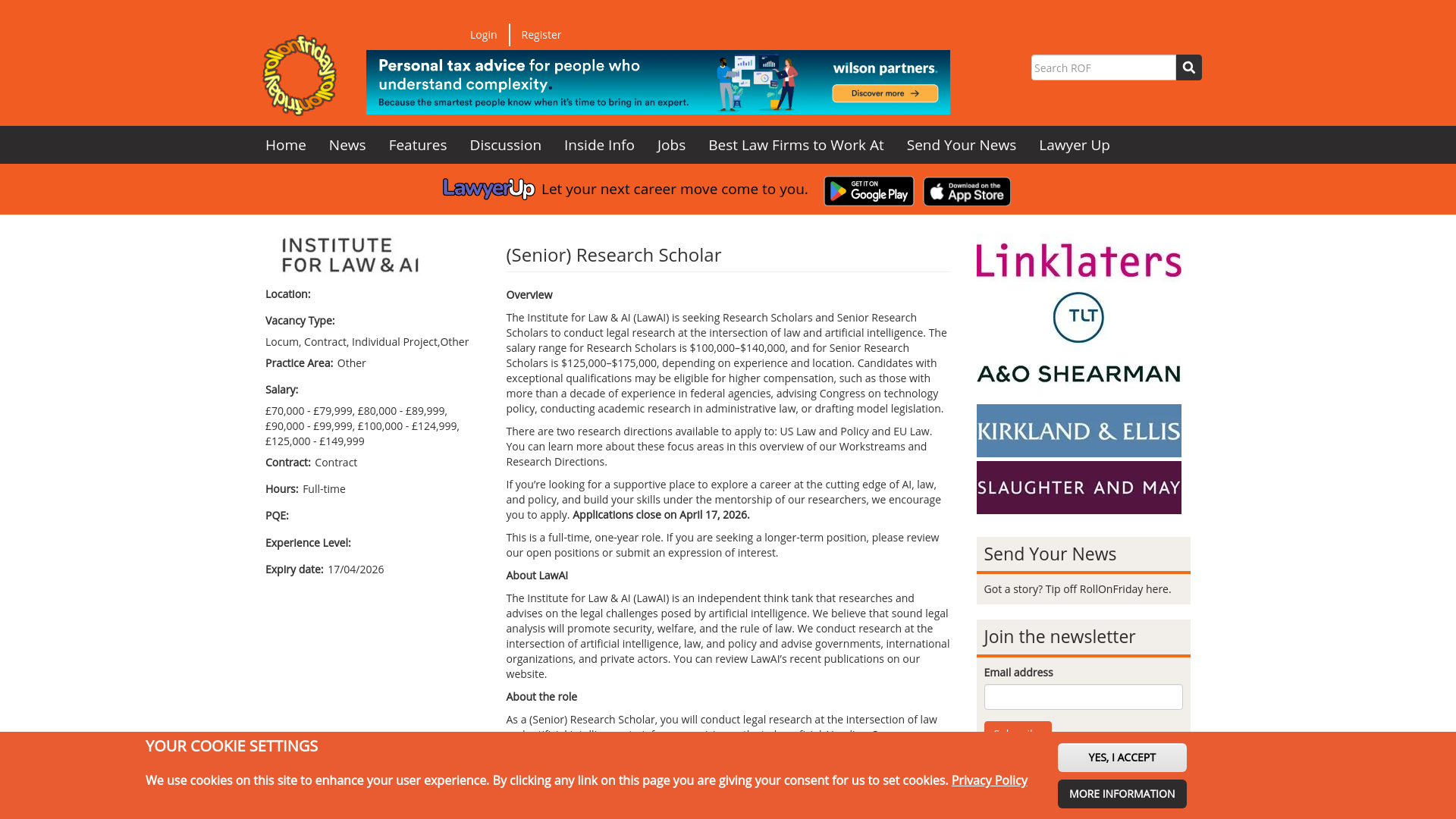 website screenshot of https://www.rollonfriday.com/jobs/senior-research-scholar