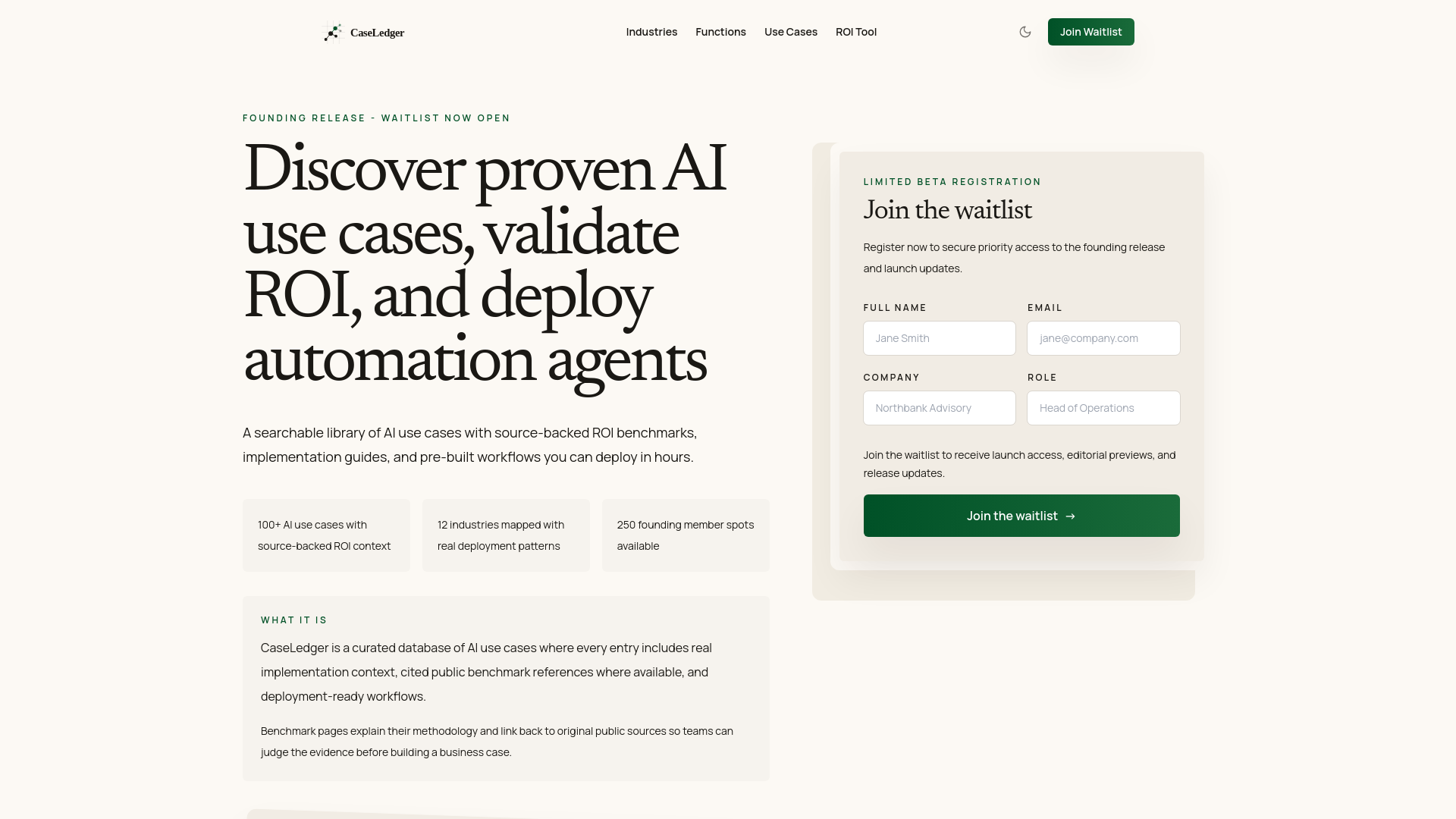 website screenshot of https://caseledger.ai/