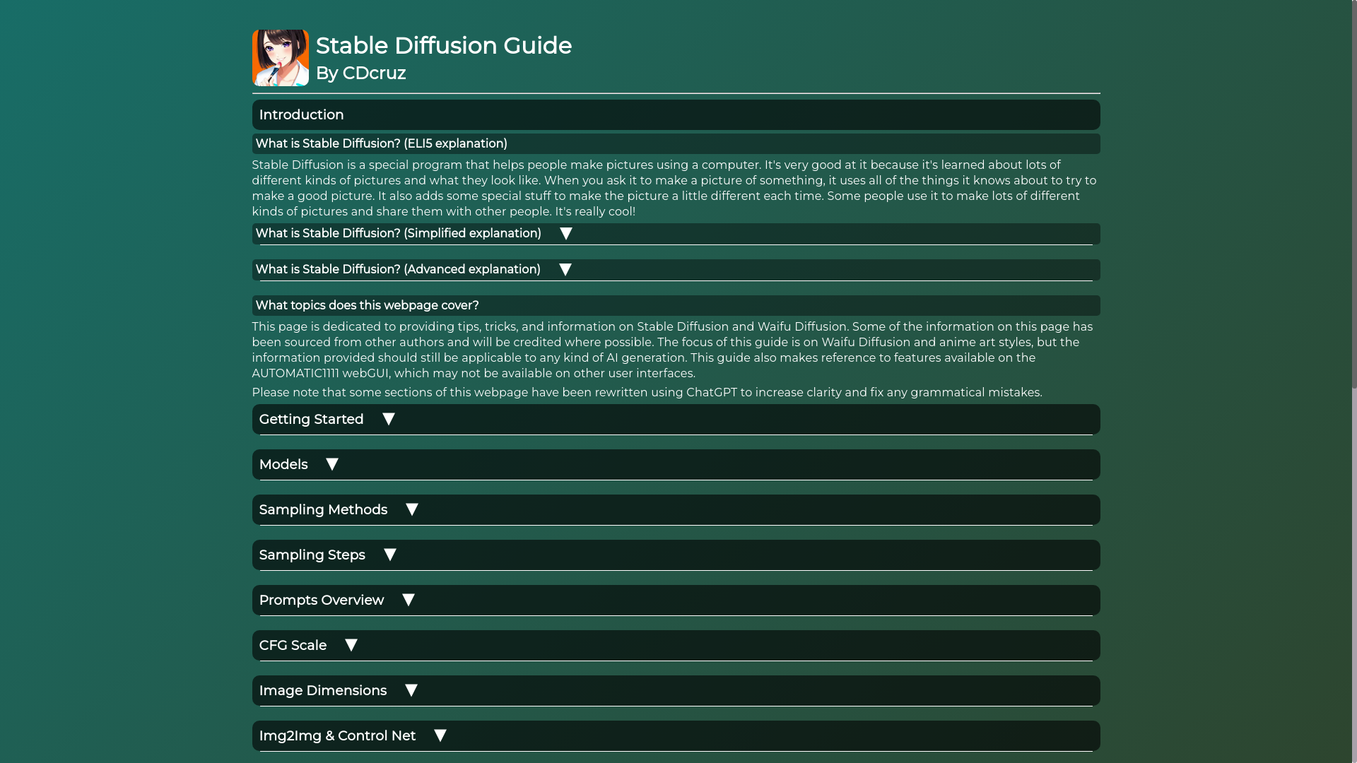 website screenshot of https://stablediffusion.cdcruz.com/