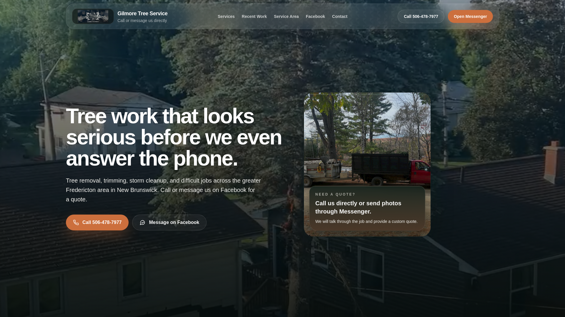 website screenshot of https://gilmoretreeservice.ca