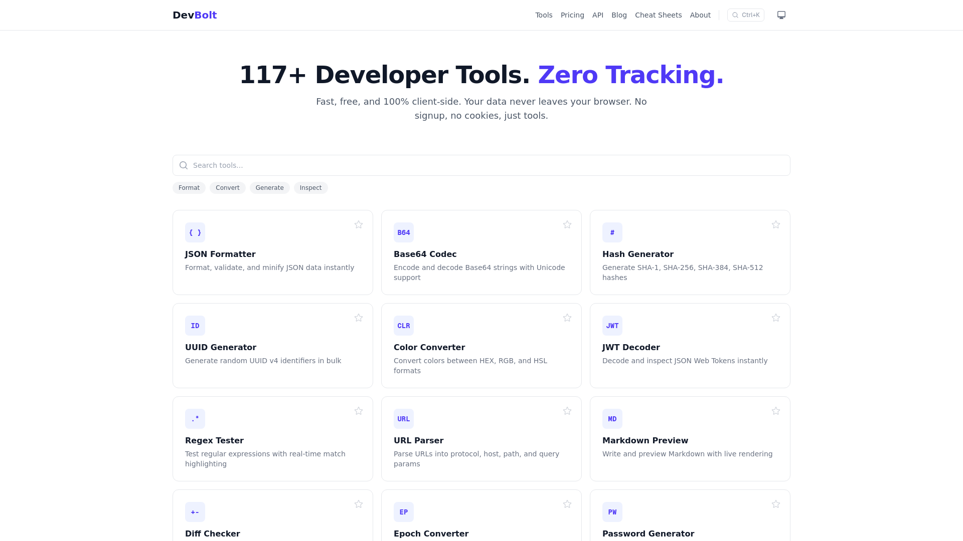 website screenshot of https://devbolt.dev/