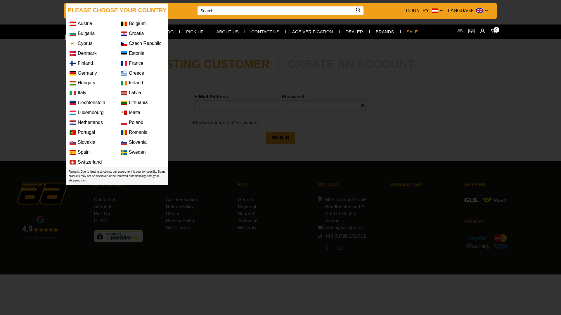 website screenshot of https://aa-store-at.holbihost.com/de/account/login
