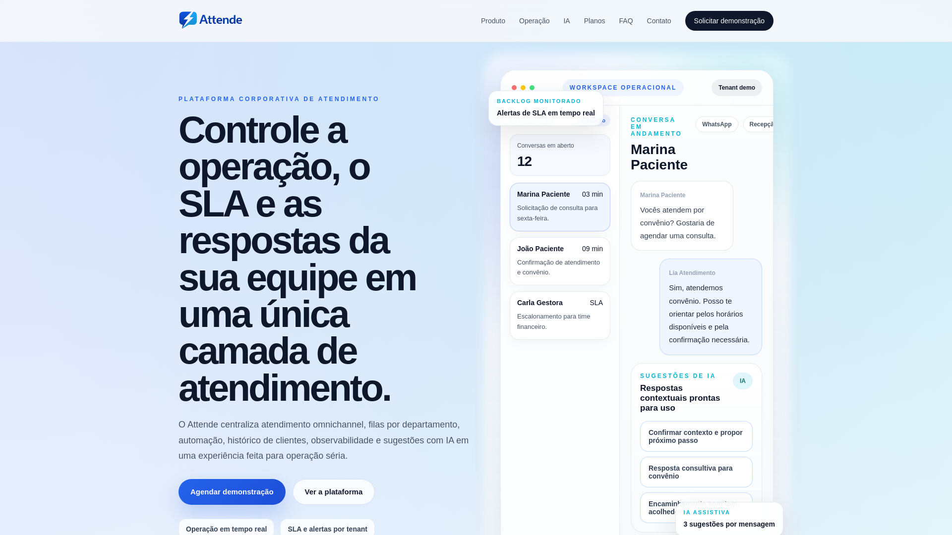 website screenshot of https://attende.digital