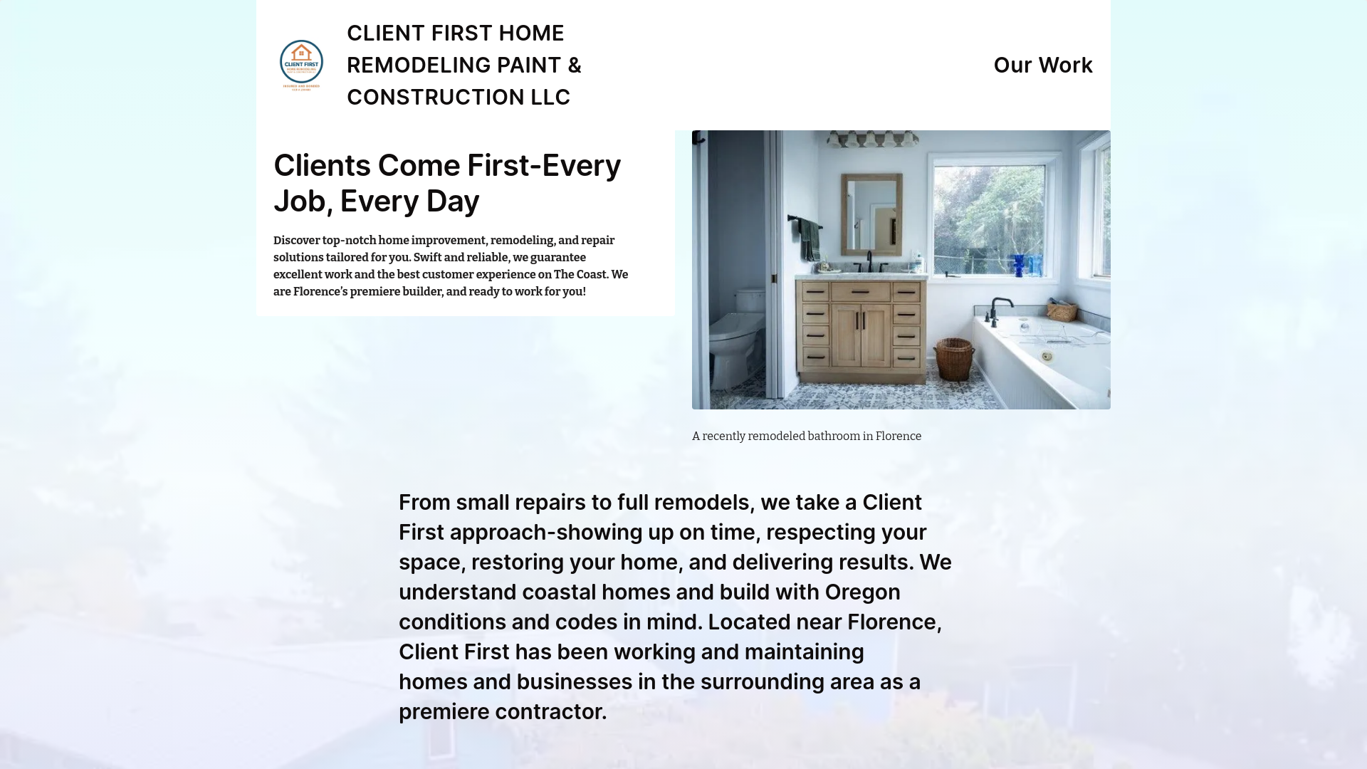 website screenshot of https://clientfirsthomeremodeling.com/