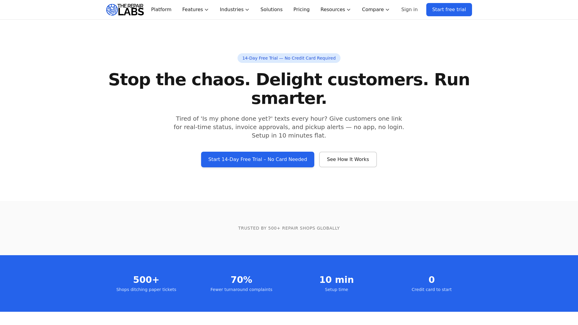 website screenshot of https://getrepairlabs.com/