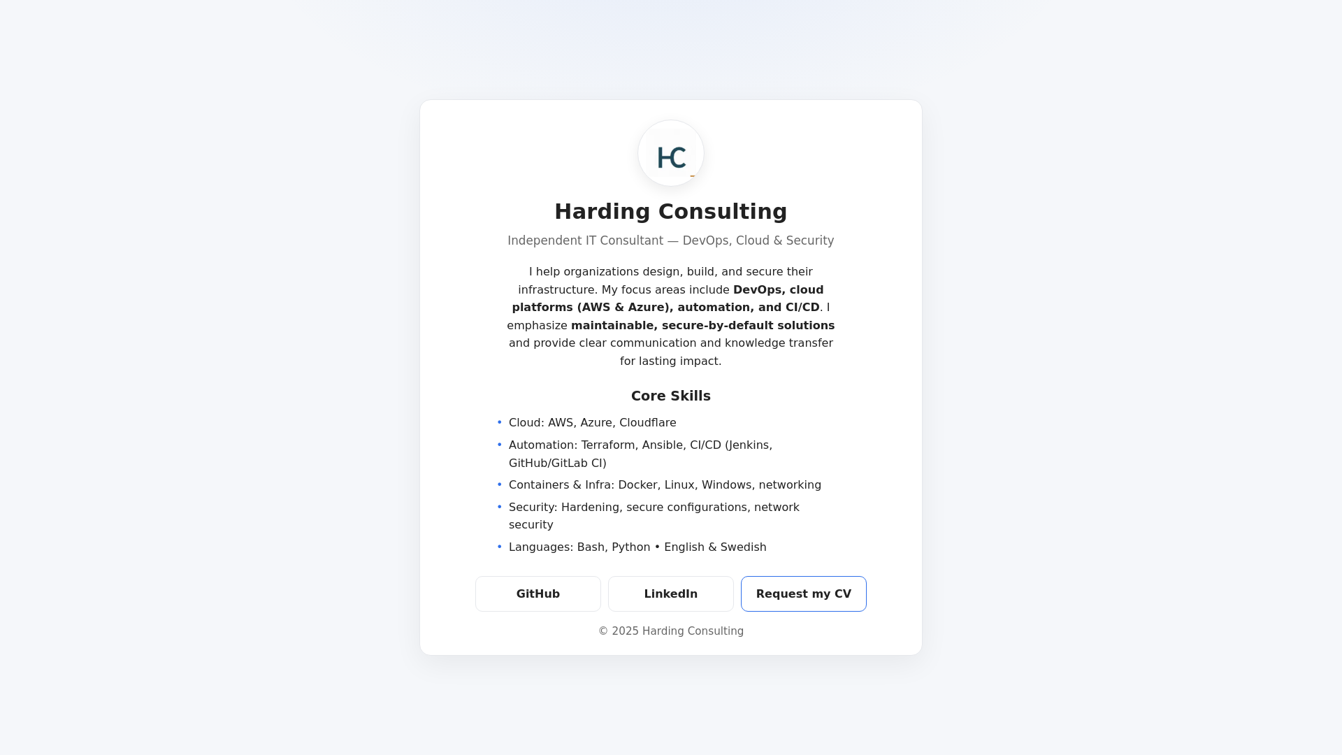 website screenshot of https://hardingconsulting.online/