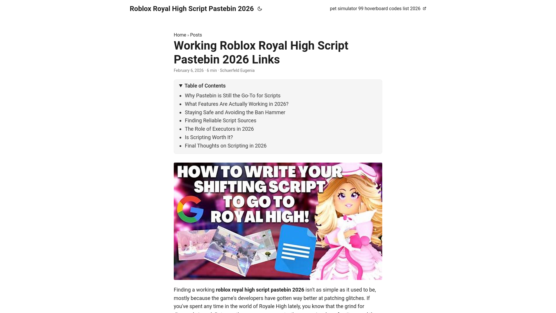 website screenshot of https://roblox-royal-high-script-pastebin-2026.pages.dev/