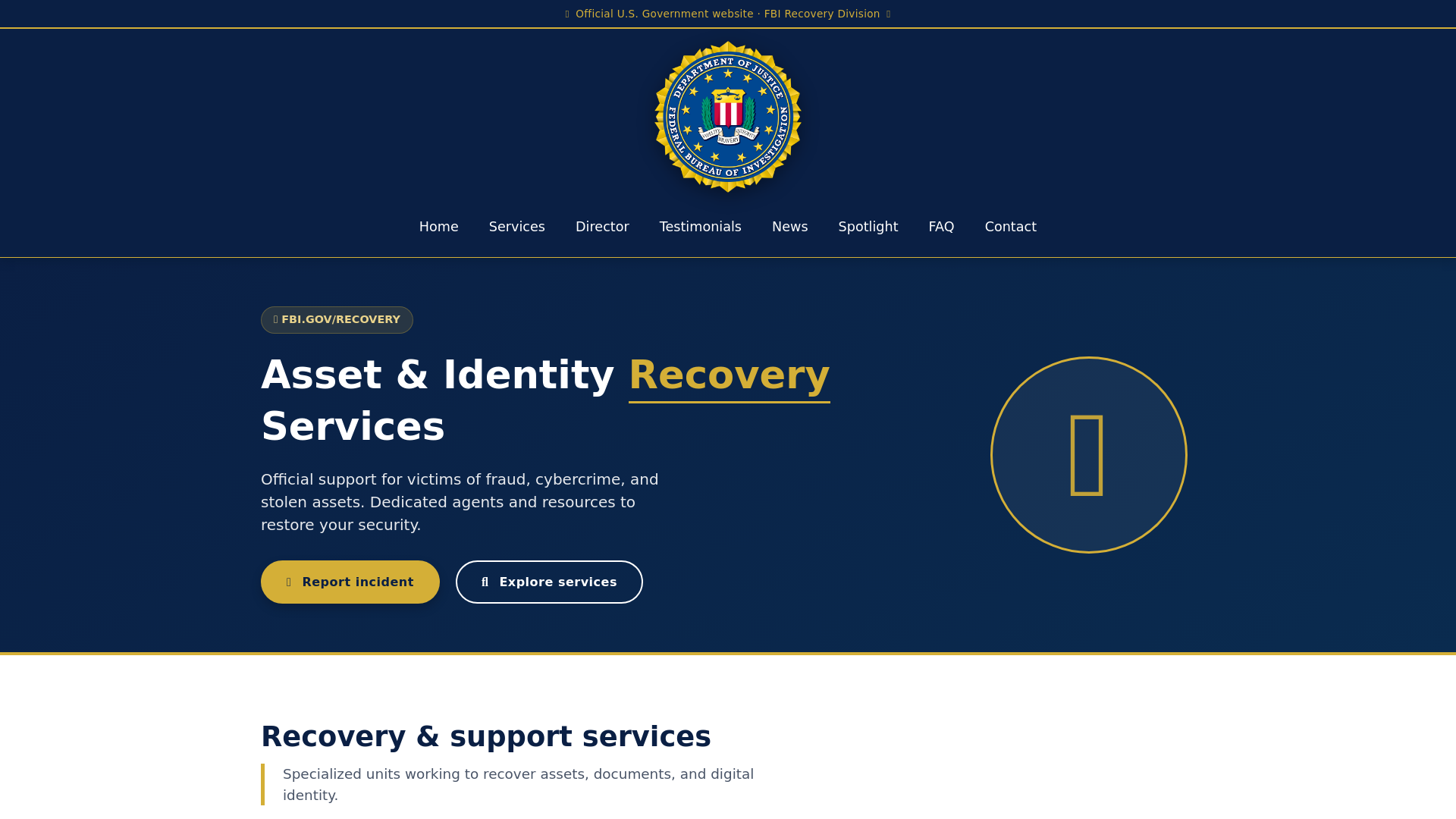 website screenshot of https://fbi-recovery.pages.dev/