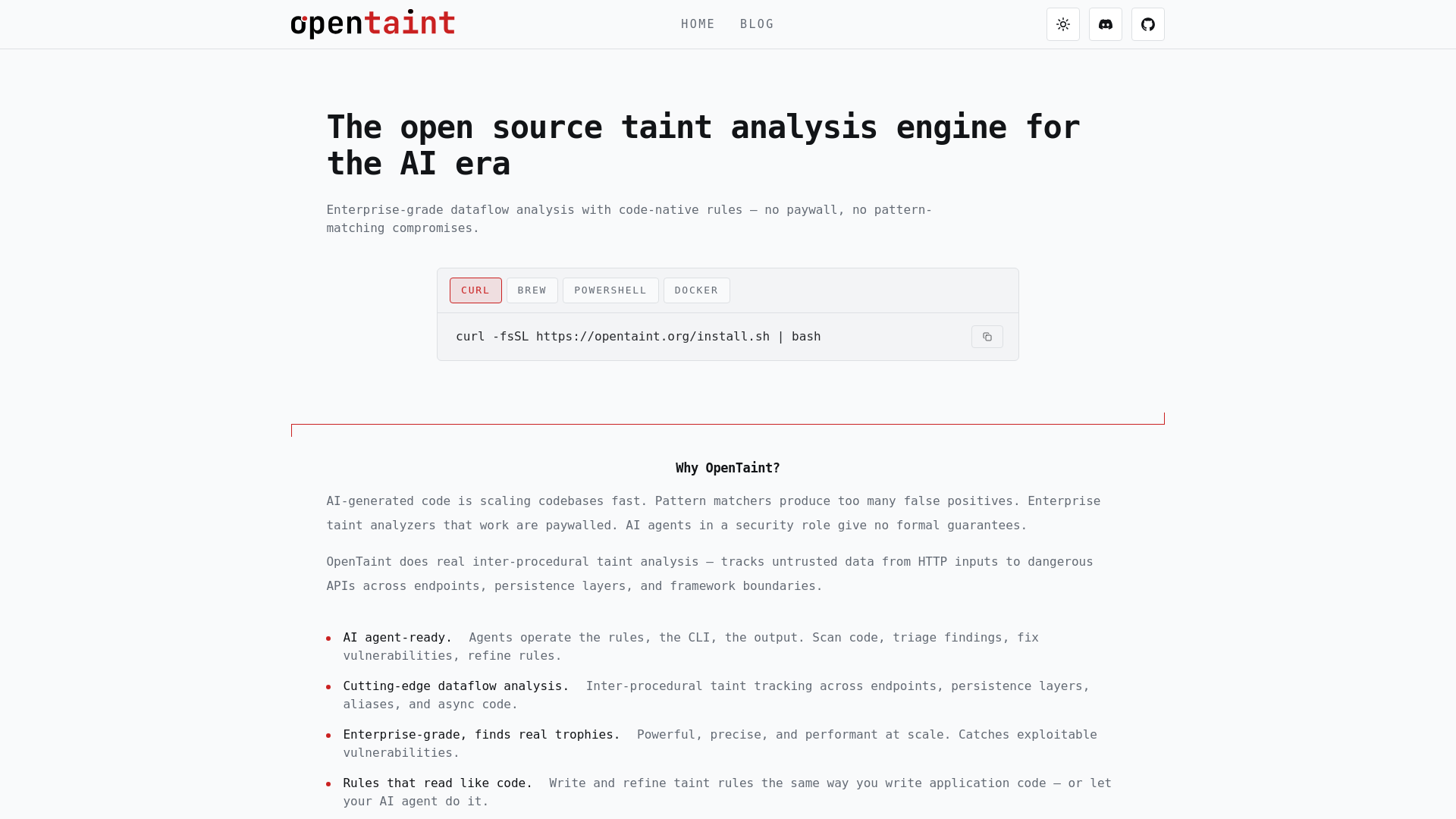 website screenshot of https://opentaint.org