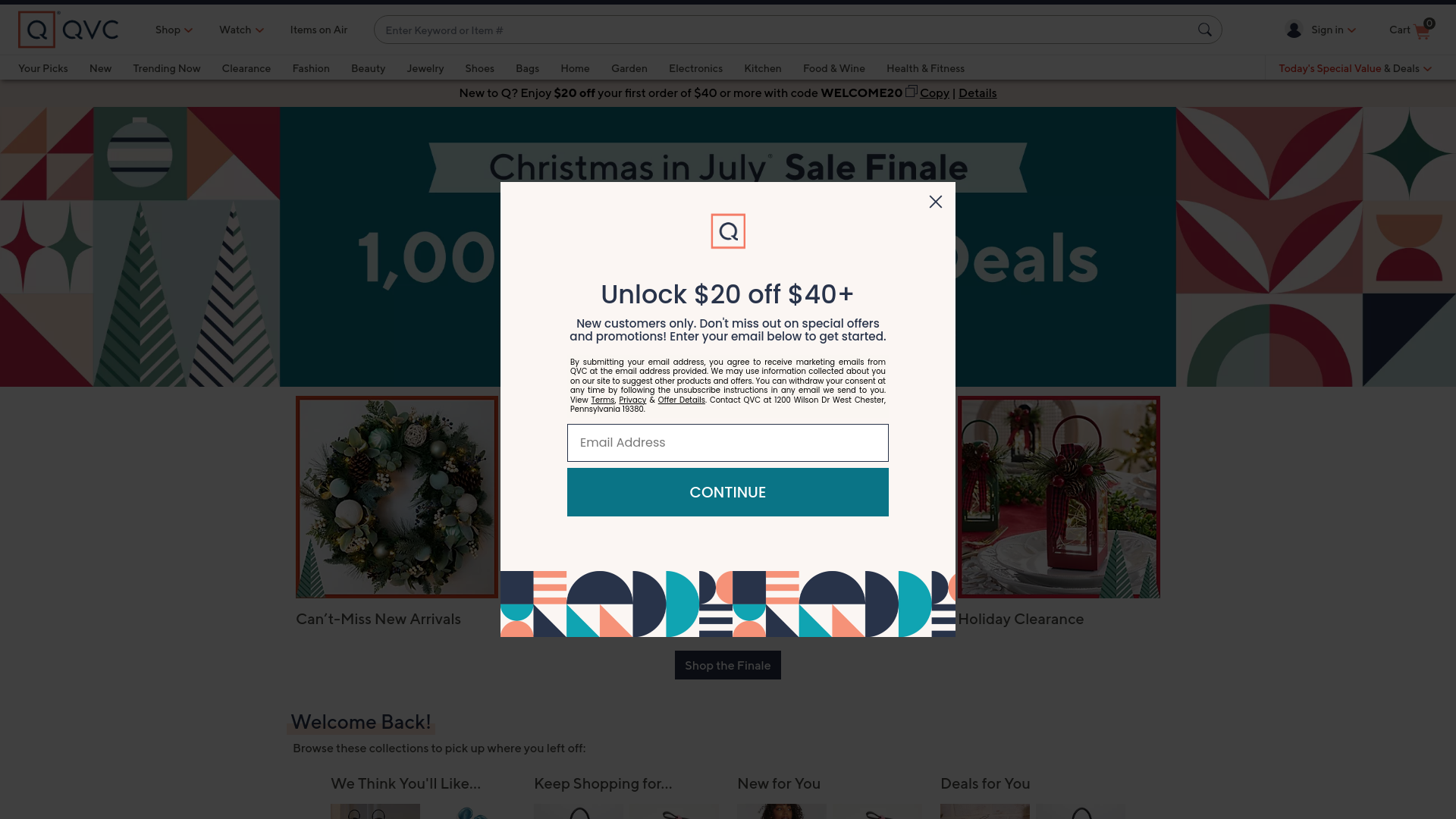 website screenshot of https://qvc.com/