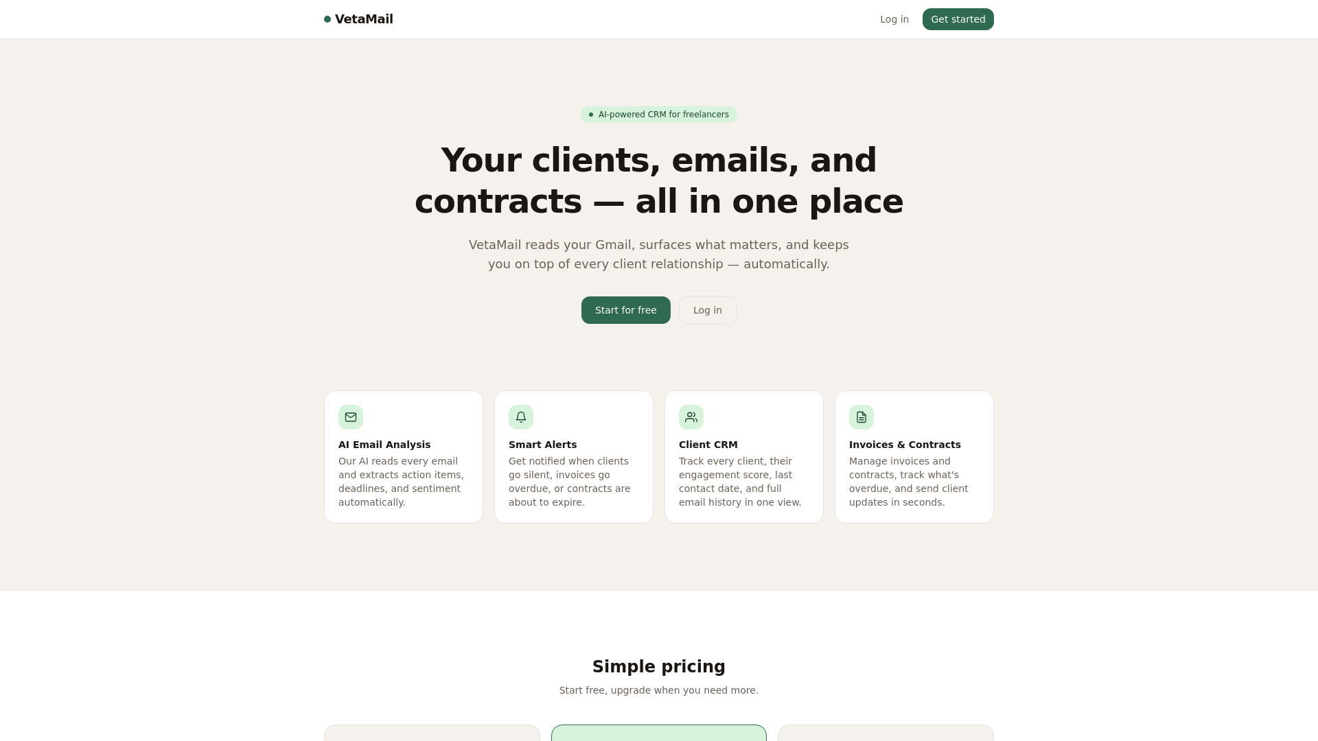 website screenshot of https://vetamail.app