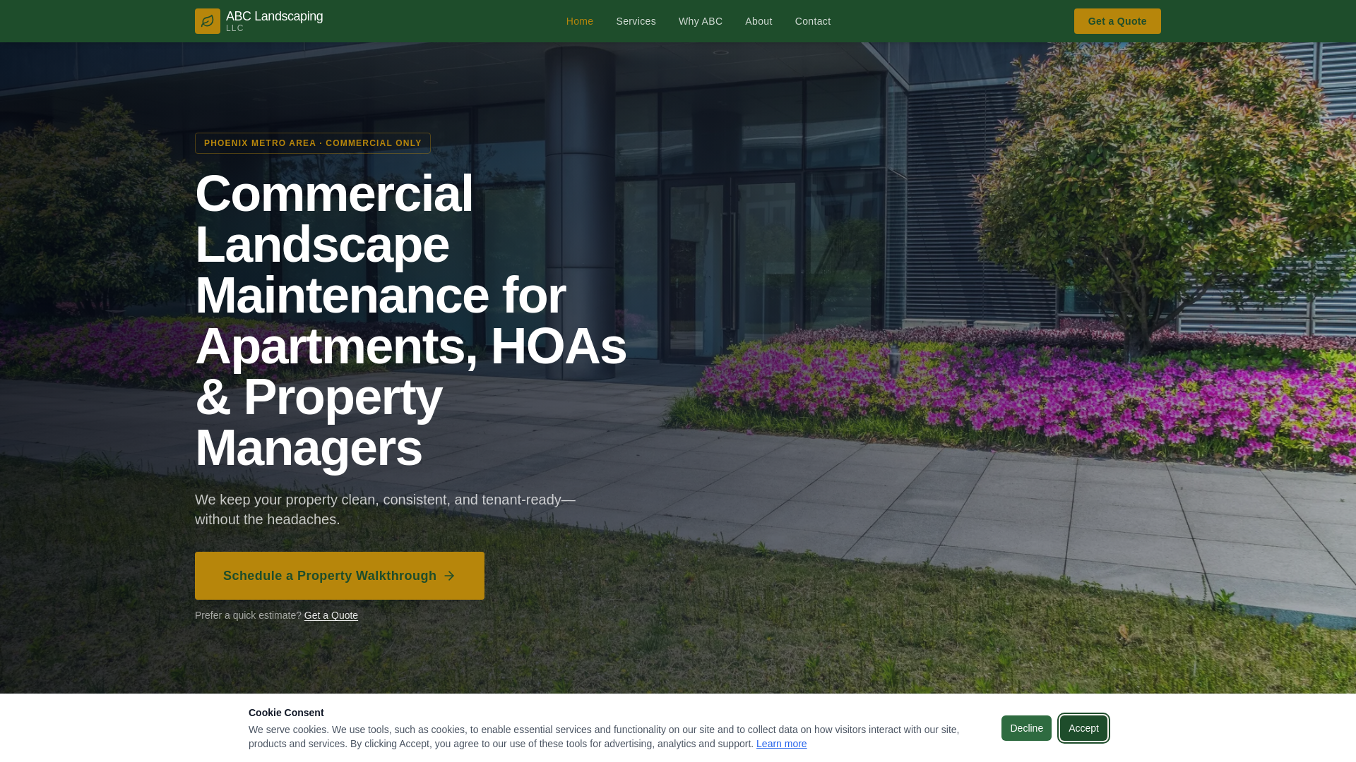 website screenshot of https://abclandscapingaz.com/