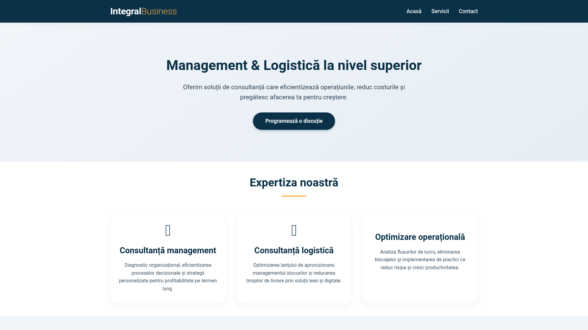 website screenshot of https://integralbusiness.ro/