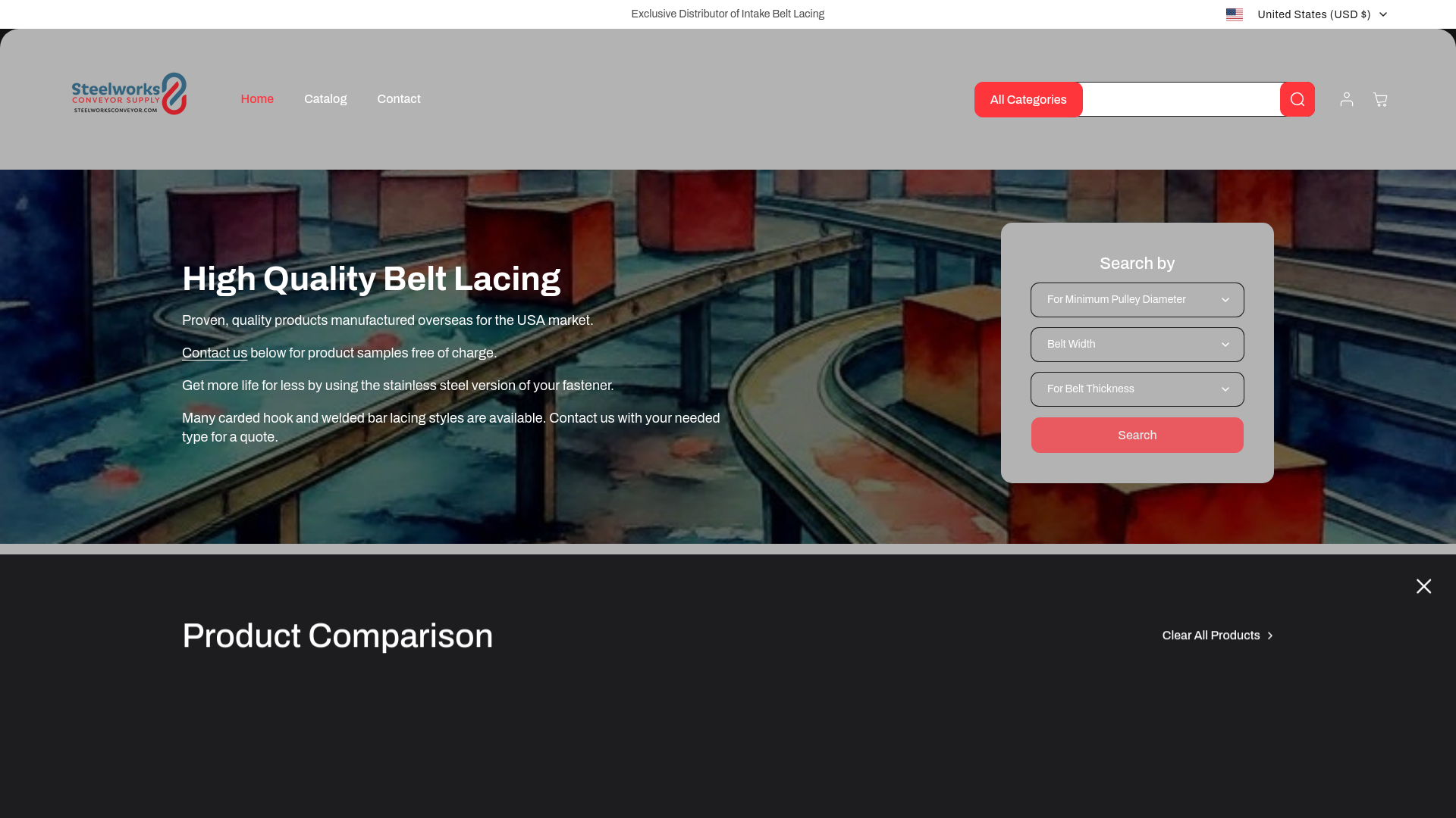website screenshot of https://steelworksconveyor.com/