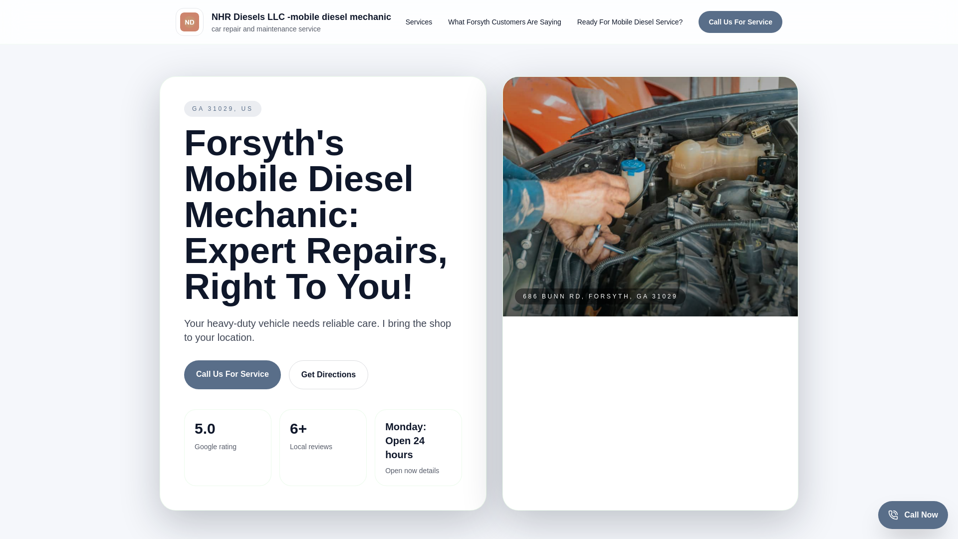website screenshot of https://nhr-diesels-llc-mobile-diesel-mechanic-lead-demo.pages.dev/