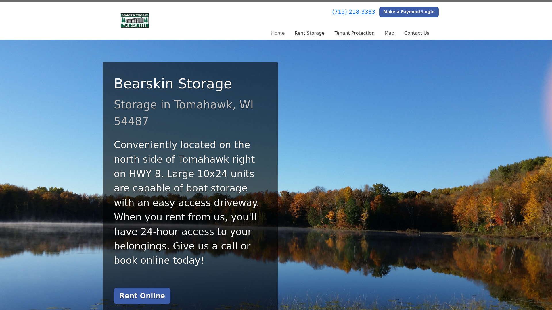 website screenshot of https://bearskinstorage.com